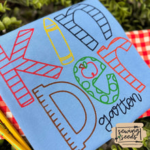 Load image into Gallery viewer, Back to School Kindergarten Stacked ALL THREAD Embroidery SS - Sewing Seeds
