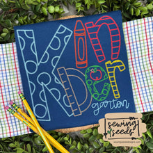 Load image into Gallery viewer, Back to School Polka Dot Kindergarten Stacked ALL THREAD Embroidery SS - Sewing Seeds