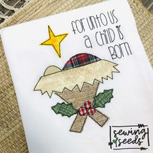Load image into Gallery viewer, Christmas Nativity Manger with Holly Applique SS - Sewing Seeds