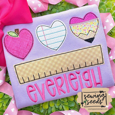 Back to School Heart Trio with Ruler Applique SS - Sewing Seeds