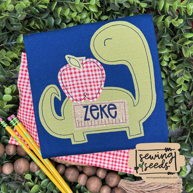 Dino with Apple BOY Applique SS - Sewing Seeds