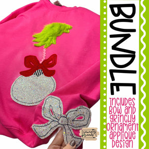 Grinchy: Ornament Applique + Bow BUNDLE SS - Sewing Seeds