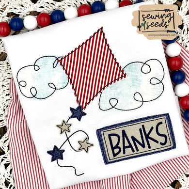 Patriotic Kite with Name Tag Applique SS - Sewing Seeds