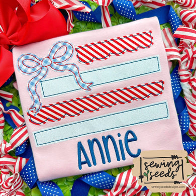 Patriotic Scalloped Flag with BOW Applique SS - Sewing Seeds