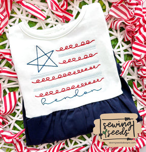 Patriotic Scribble Star Flag Embroidery SS - Sewing Seeds