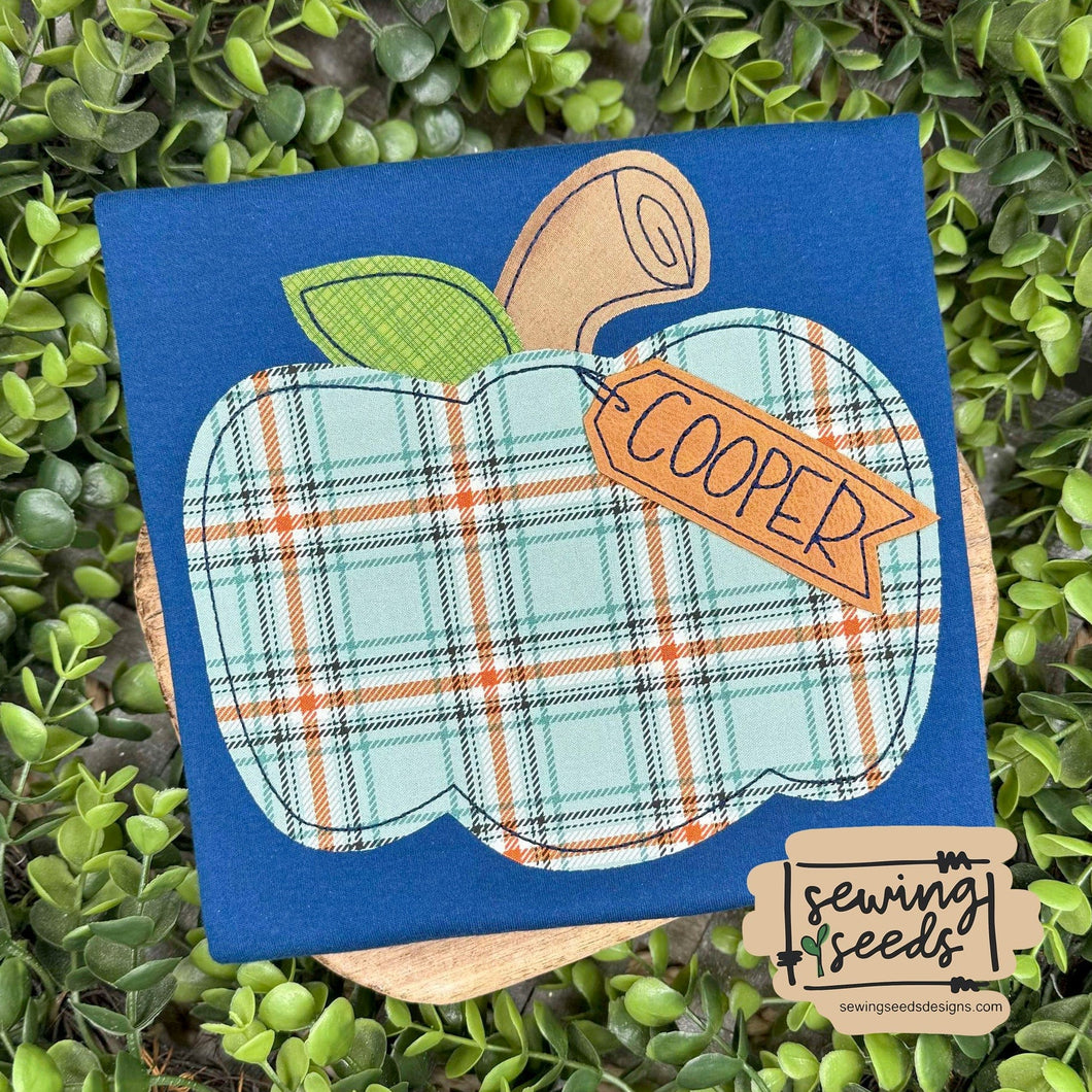 Pumpkin BOY with Hanging Tag Applique SS - Sewing Seeds