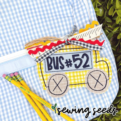 School Bus BOY Bag Tag SS - Sewing Seeds