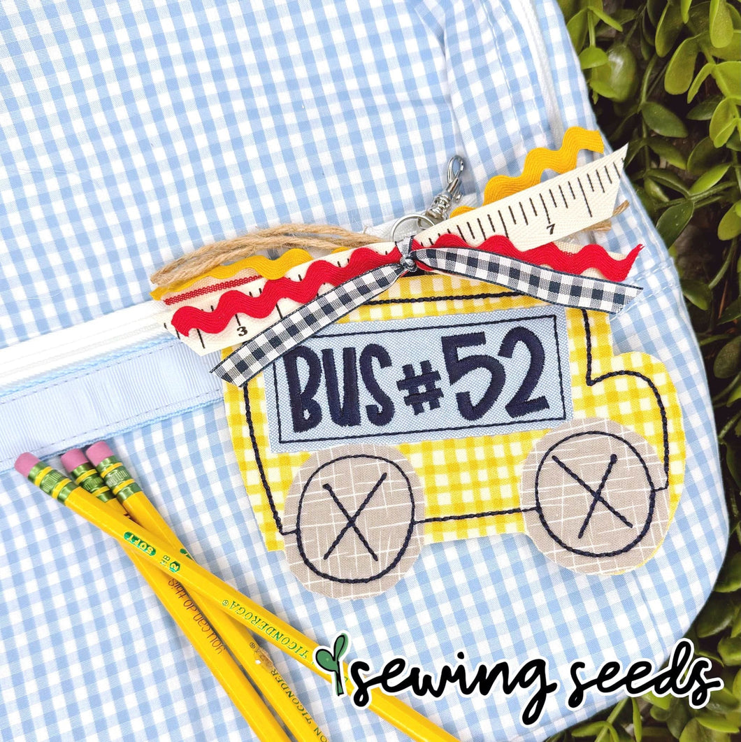 School Bus BOY Bag Tag SS - Sewing Seeds