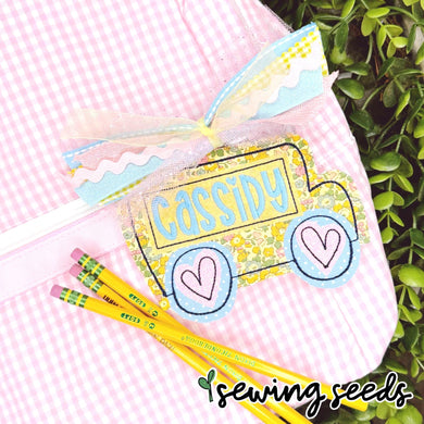 School Bus GIRL Bag Tag SS - Sewing Seeds