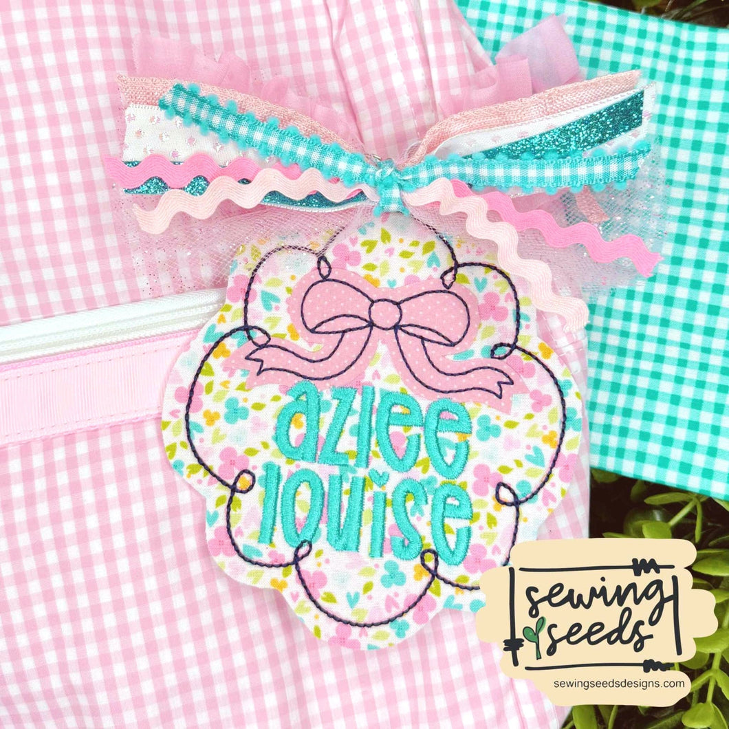 Scribble Scallop with BOW Bag Tag SS - Sewing Seeds