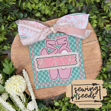 Load image into Gallery viewer, Scribble Square Ballerina Slippers on Pointe Bag Tag SS - Sewing Seeds