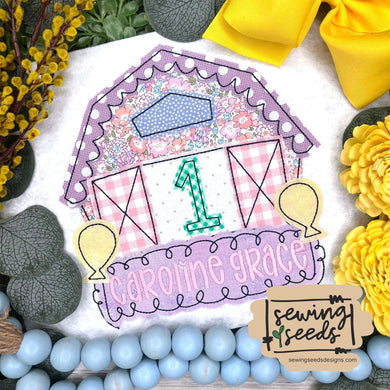 1st Birthday Barn GIRL with Name Tag Applique SS - Sewing Seeds