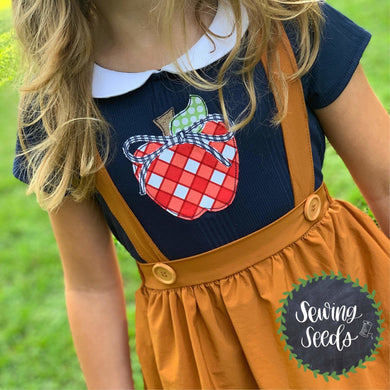 Apple with Classic Bow Applique SS - Sewing Seeds