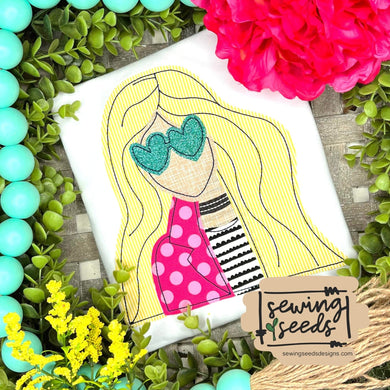 Barbie with Heart Sunglasses Applique - Sewing Seeds