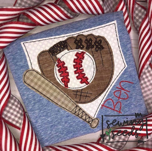Baseball Home Plate, Glove with Bat Applique SS - Sewing Seeds