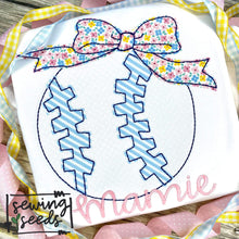 Load image into Gallery viewer, Baseball with Bow Applique SS - Sewing Seeds