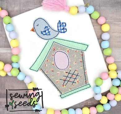 Birdhouse with Bird Applique SS - Sewing Seeds