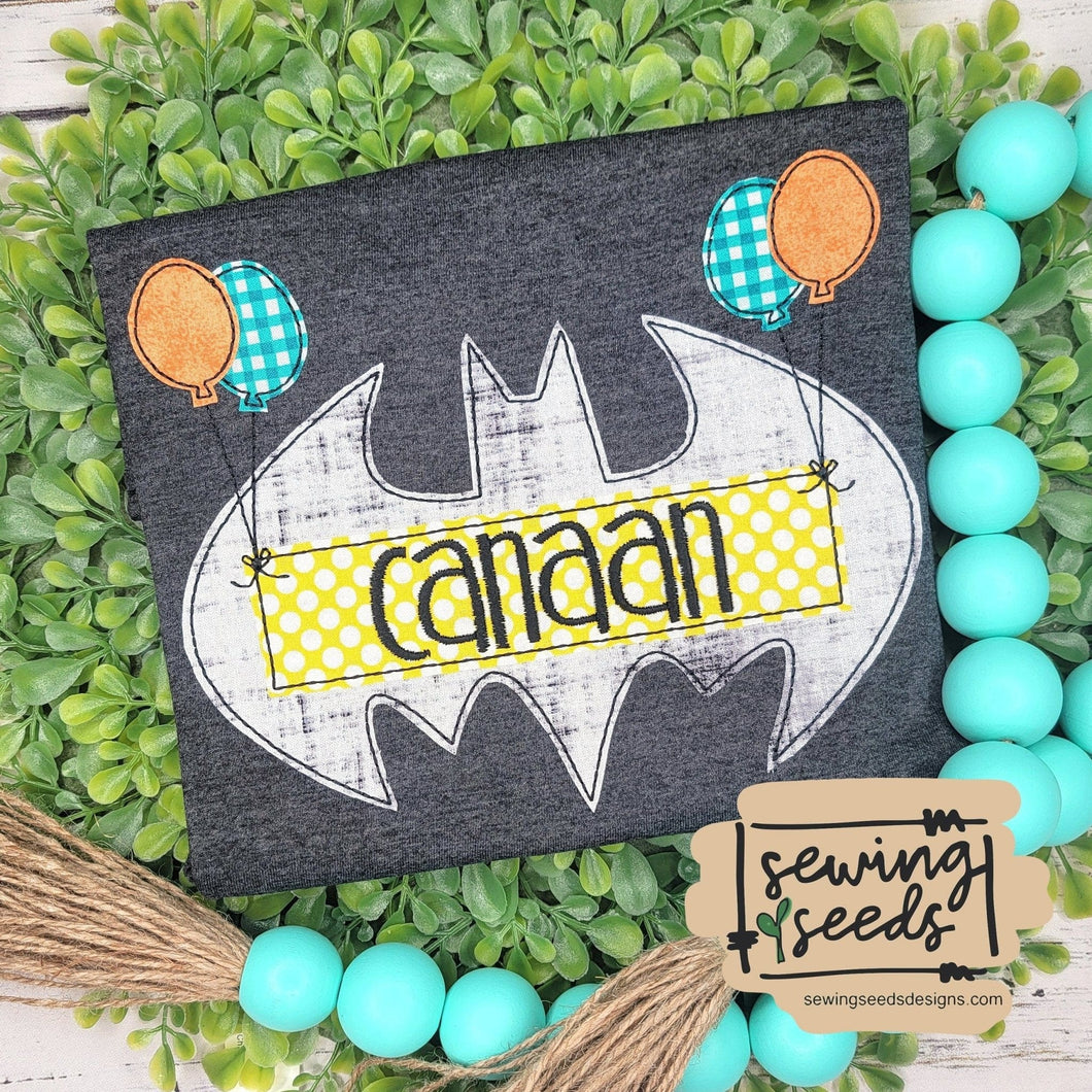 Birthday Batman with Balloons Applique - Sewing Seeds