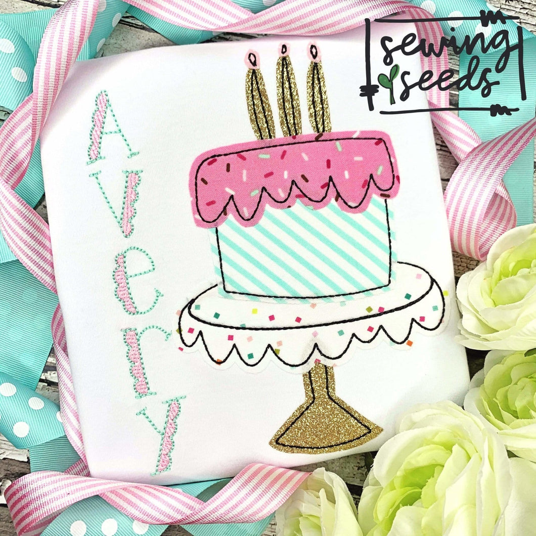 Birthday Cake Stand Applique SS - Sewing Seeds