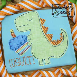 Birthday Dino with Cupcake Applique SS - Sewing Seeds