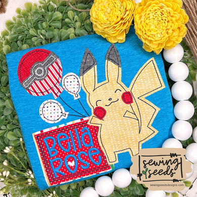 Birthday Pikachu Pokemon Applique SS - Sewing Seeds