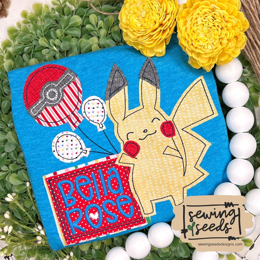 Birthday Pikachu Pokemon Applique SS - Sewing Seeds