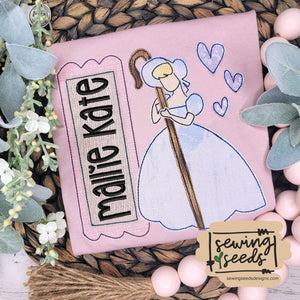 Bo Peep with Name Tag Applique SS - Sewing Seeds