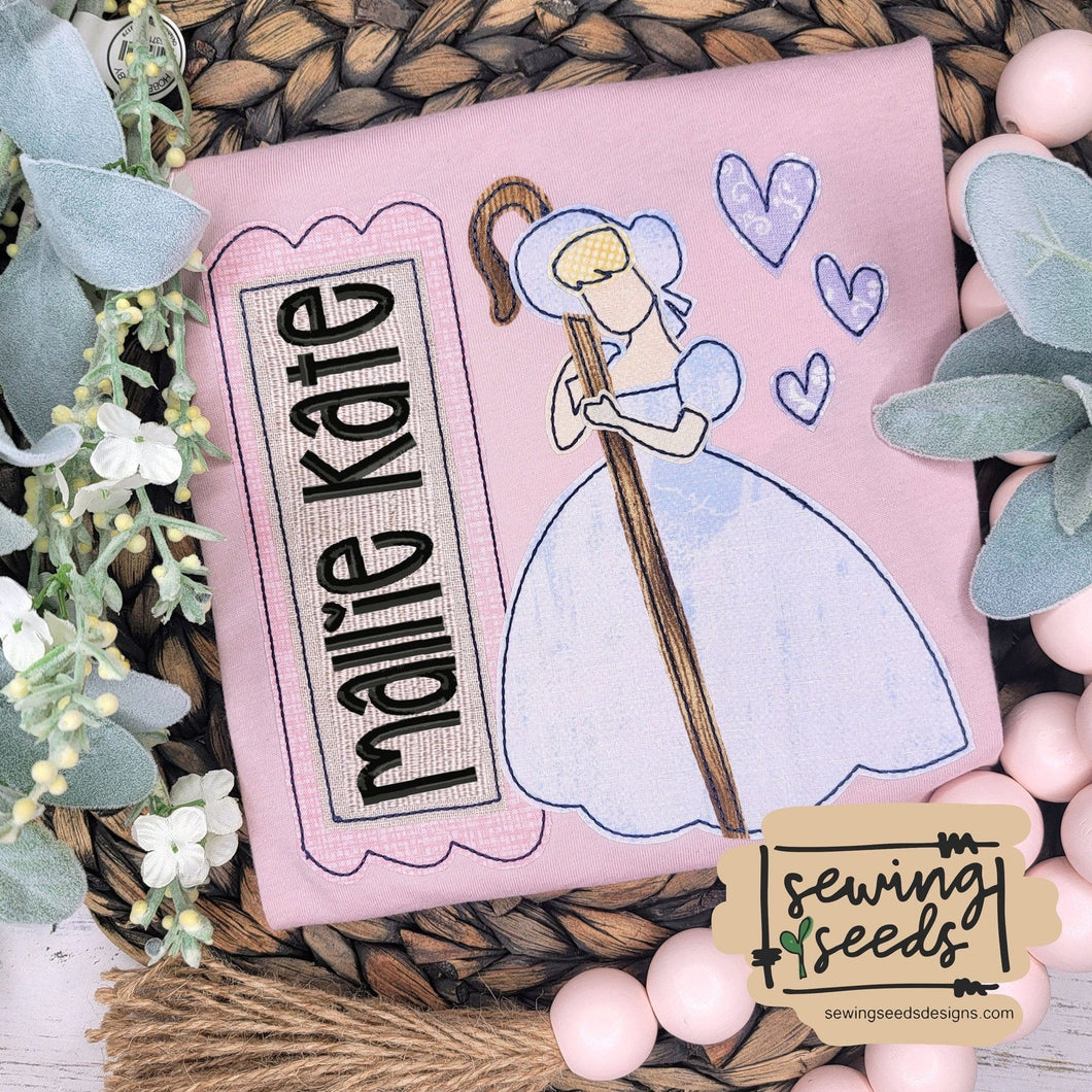 Bo Peep with Name Tag Applique SS - Sewing Seeds
