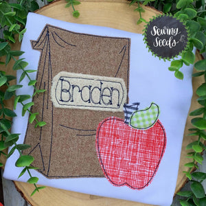 Brown Sack School Lunch Applique SS - Sewing Seeds