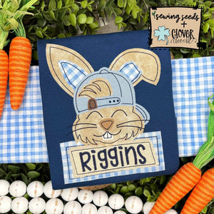 Bunny with Ballcap and Name Tag Applique SS+CD - Sewing Seeds