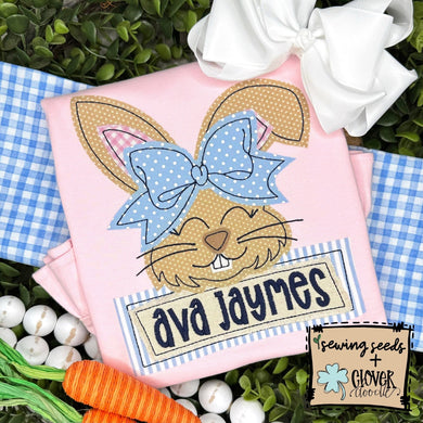 Bunny with BOW and Name Tag Applique SS+CD - Sewing Seeds