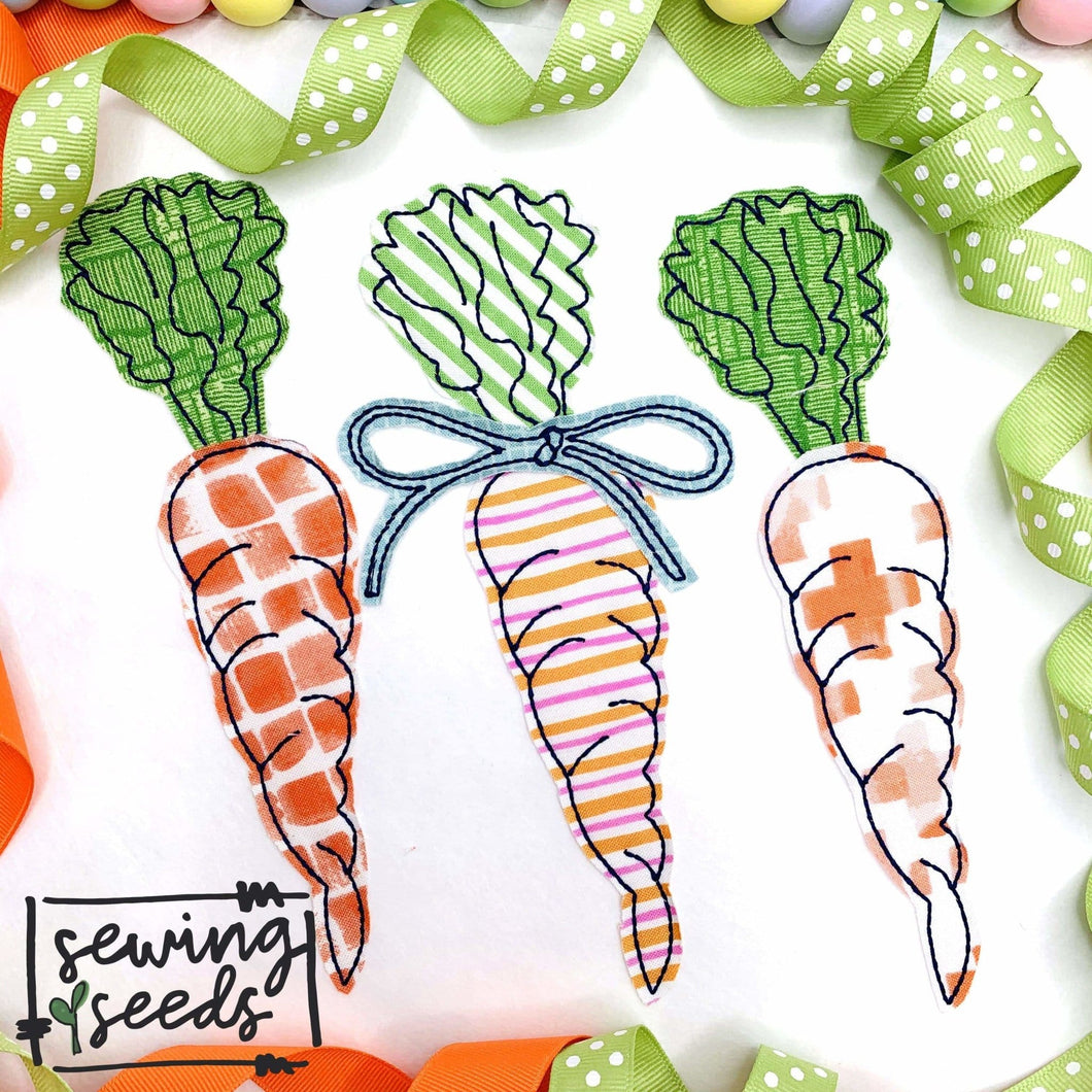 Carrot Trio with Bow Applique SS - Sewing Seeds