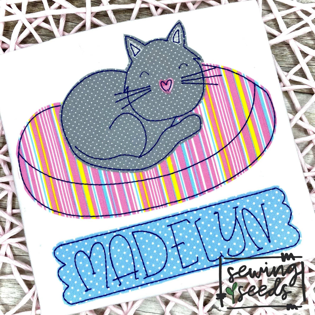 Cat Sleeping in Bed Applique SS - Sewing Seeds