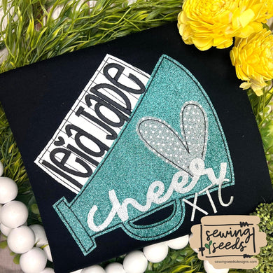 Cheer Megaphone with Name Tag Box Applique SS - Sewing Seeds