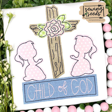 Child of God GIRL with Floral Cross Applique SS - Sewing Seeds