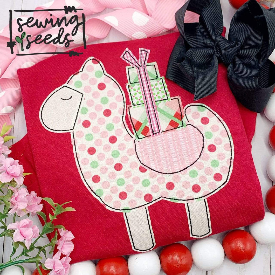 Christmas Llama with Gifts Applique SS - Sewing Seeds