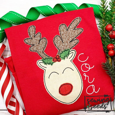 Christmas Reindeer GIRL Applique SS - Sewing Seeds
