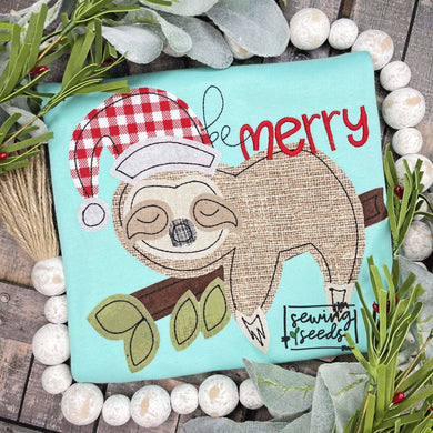 Christmas Sloth Applique SS - Sewing Seeds