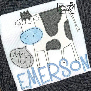 Cow with MOO Word Bubble Applique SS - Sewing Seeds