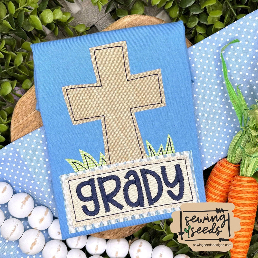 Cross BOY with Name Tag SS - Sewing Seeds