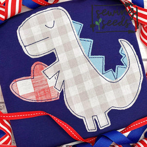 Dino TREX with Heart Applique SS - Sewing Seeds