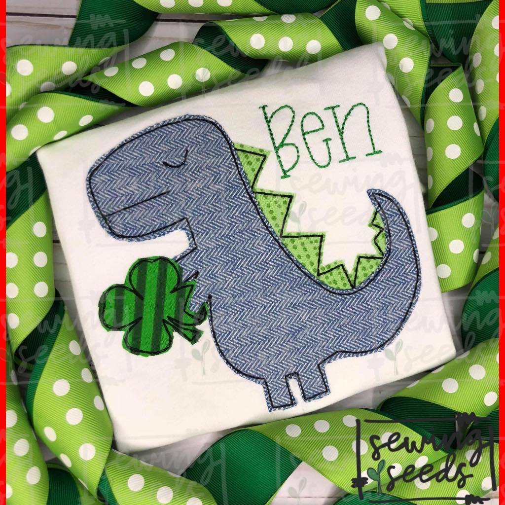 Dino with Clover Applique SS - Sewing Seeds