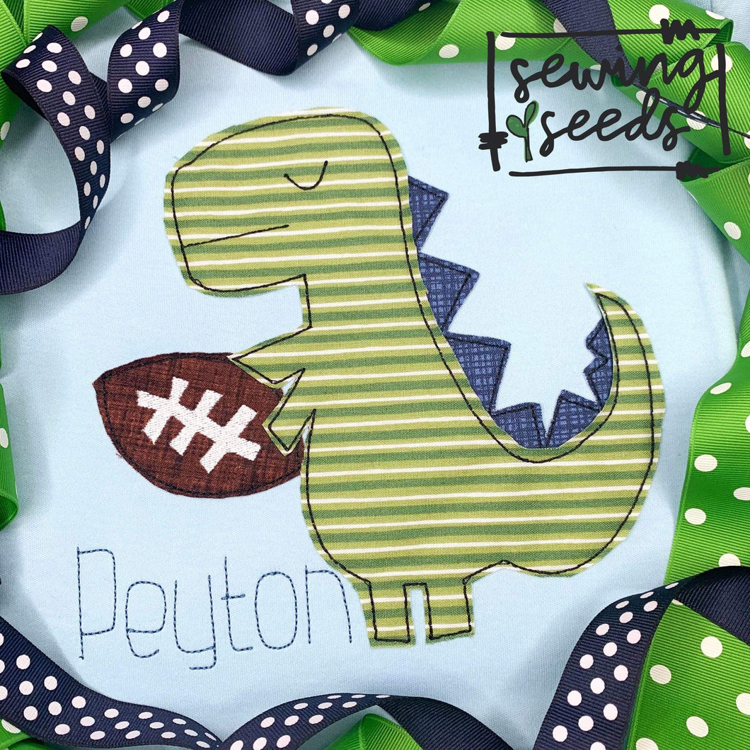 Dino with Football Applique SS - Sewing Seeds