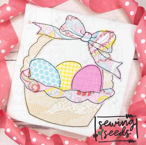 Easter Basket with Bow Applique SS - Sewing Seeds