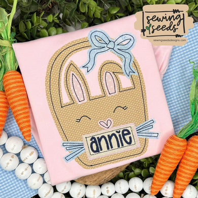 Easter Bunny Basket GIRL with Name Tag SS - Sewing Seeds
