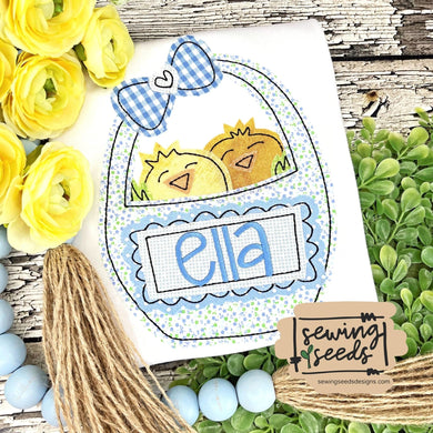 Easter Chick Basket GIRL Applique SS - Sewing Seeds