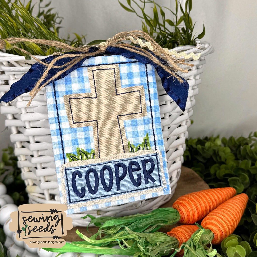 Easter Cross BOY Basket Name Tag SS - Sewing Seeds