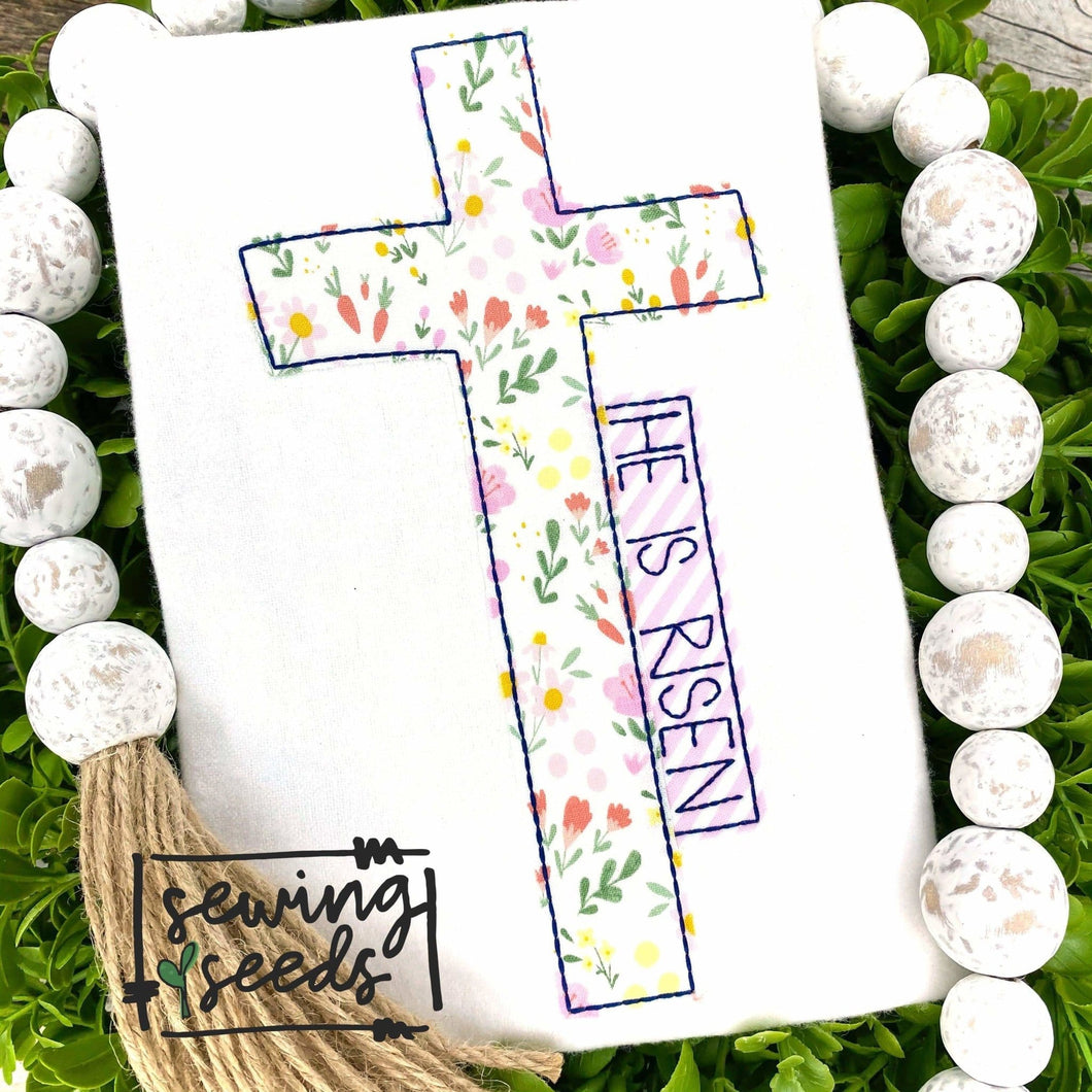 Easter Cross He is Risen Applique SS - Sewing Seeds