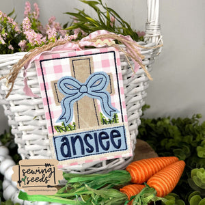 Easter Cross with Bow GIRL Basket Name Tag SS - Sewing Seeds
