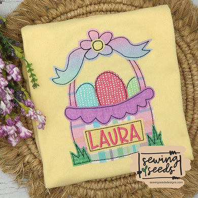 Easter Egg Basket with Flower Bow GIRL Applique SS - Sewing Seeds